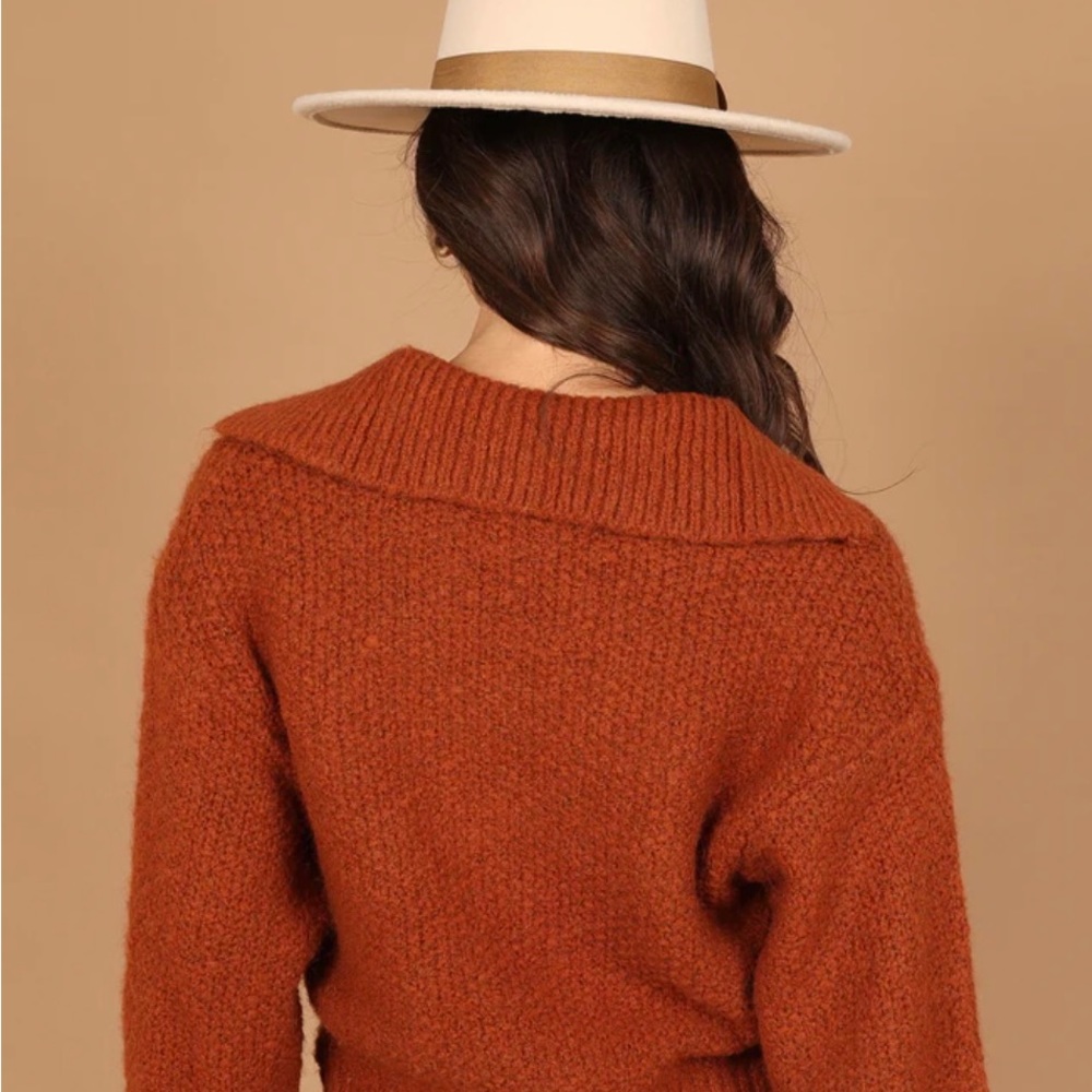 CATE TIE NECK KNIT SWEATER - RUST - Picture 5 of 5